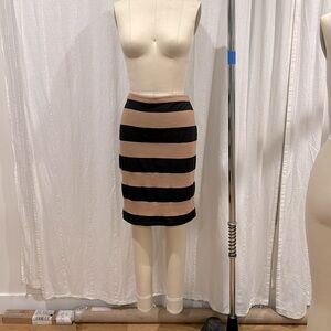 Black & Tan Wide Stripe Knit Pencil Skirt